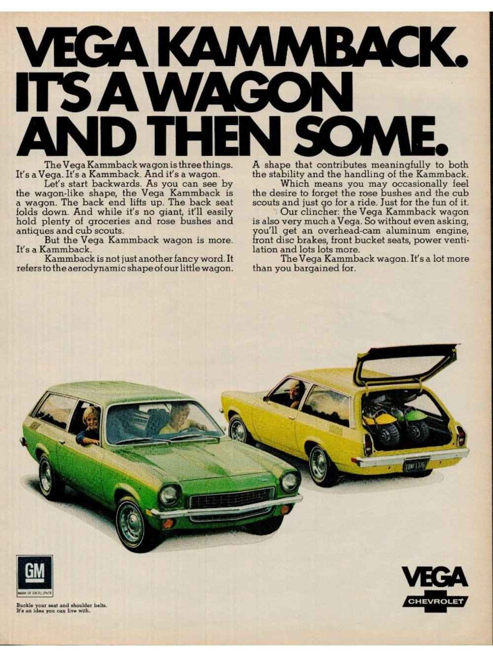 1971 Chevrolet Vega Kammback Wagon Vintage Print Ad (L3)